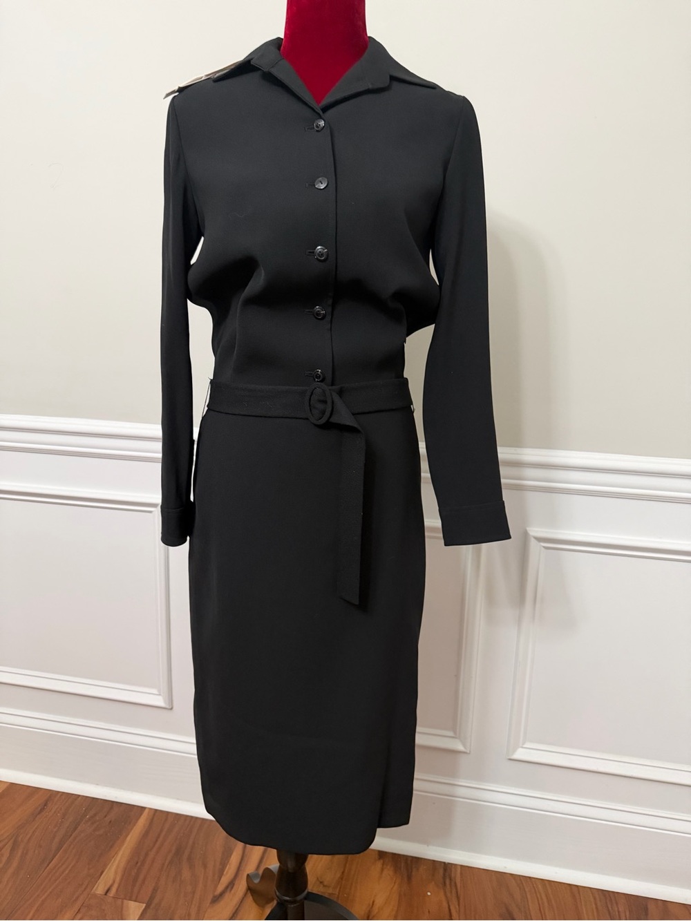 Solezia Black Long Sleeve Belted Midi Dress - Korean Luxury Professional Chic S